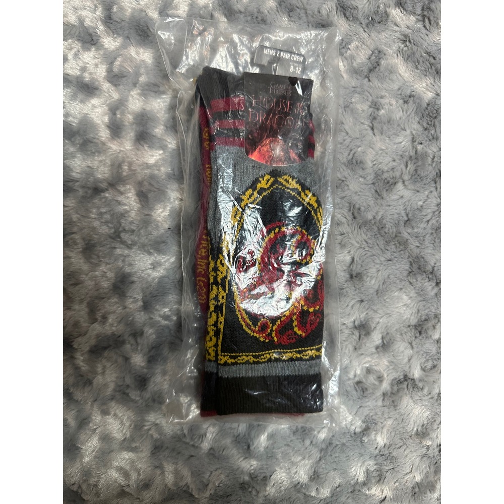 Game of Thrones House of the Dragon Mens 2 Pair Crew Socks Targaryen Size 8-12